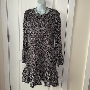 Michael Kors Black and White Textured Dress -puckered bodice and ruffled hemline